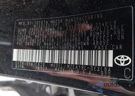 2024 Toyota Corolla Le из США, поврежденный, VIN 5YFB4MDEXRP179791